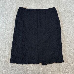 George Womens Black Floral Lace Pencil Skirt Size 8 Lined Knee Length Career